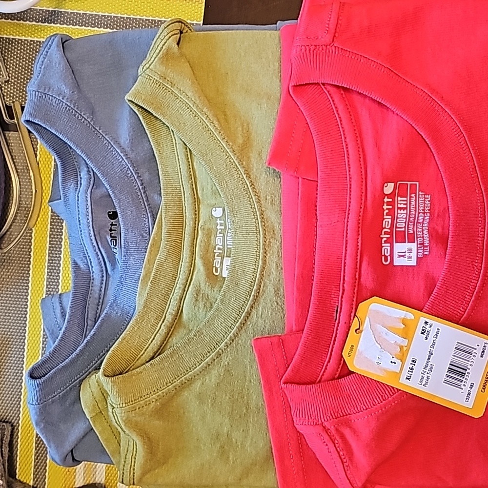 3 Carhartt T-shirts. One still has tags and the other 2 were only worn 2 times.